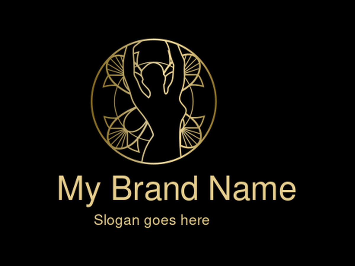 Elegant Golden Silhouette of a Dancer with Intricate Floral Patterns Logo Design for Luxury Dance Studios and High-End Performing Arts Academies